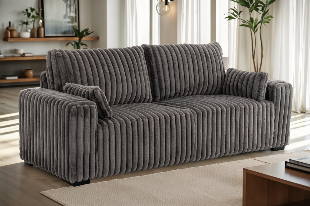 Grey Jumbo Cord 3 Seater Sofa BOLZANO Background