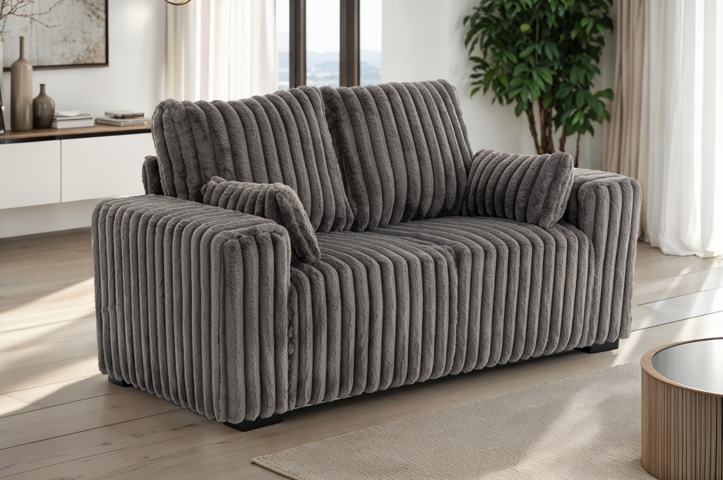 Grey Jumbo Cord 2 Seater Sofa BOLZANO Background
