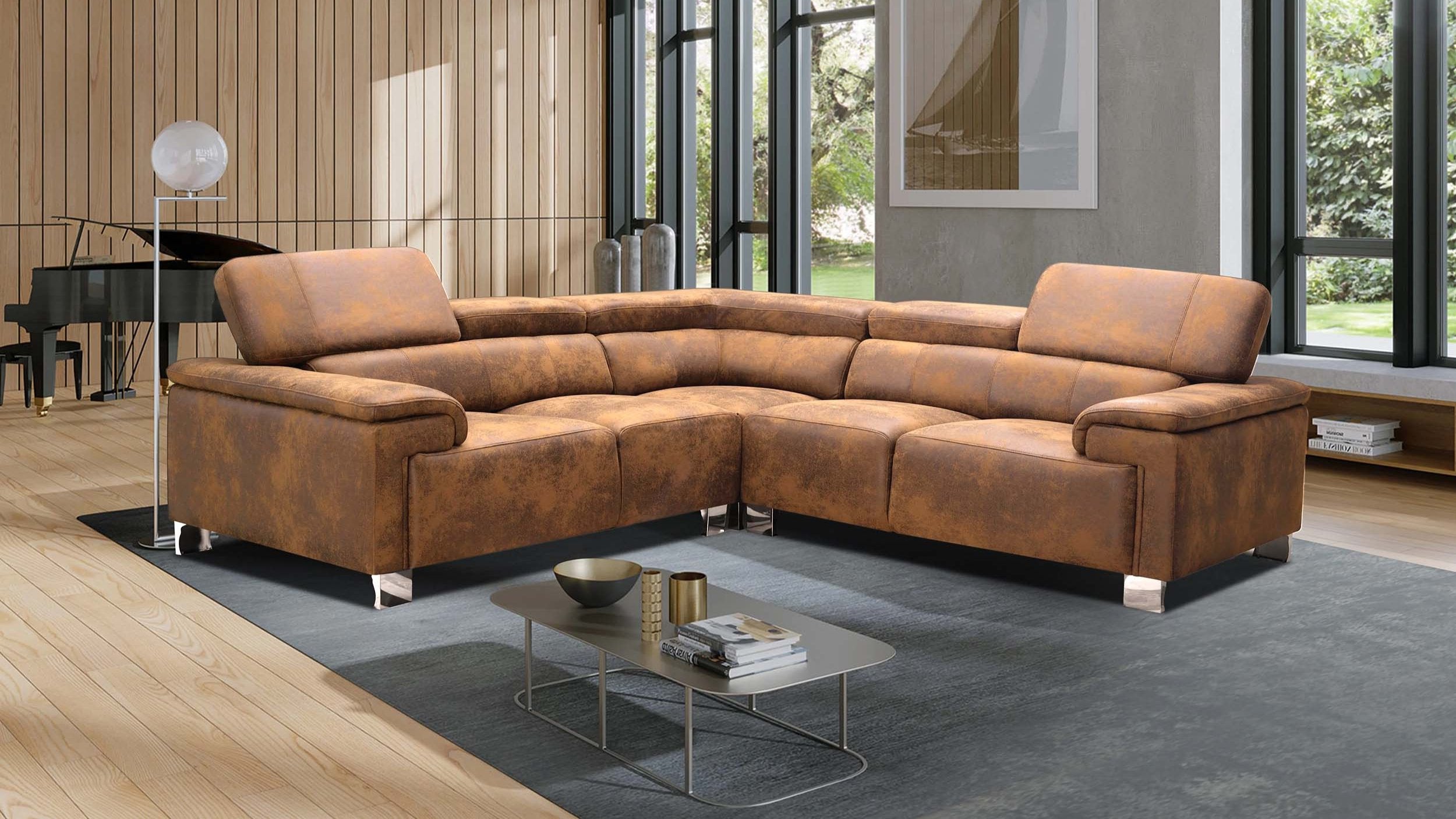 Faux Leather Suede Brown 2C2 Corner Sofa LIVORNO