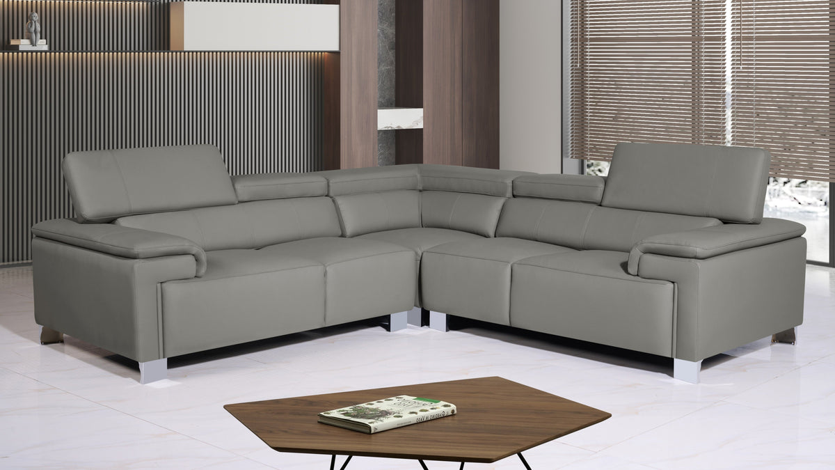 Genuine Leather Grey 2C2 Livorno Corner Sofa