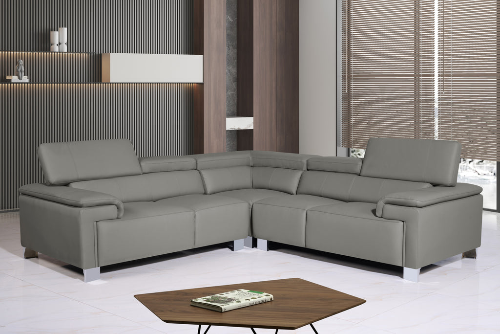 Genuine Leather Grey 2C2 Livorno Corner Sofa