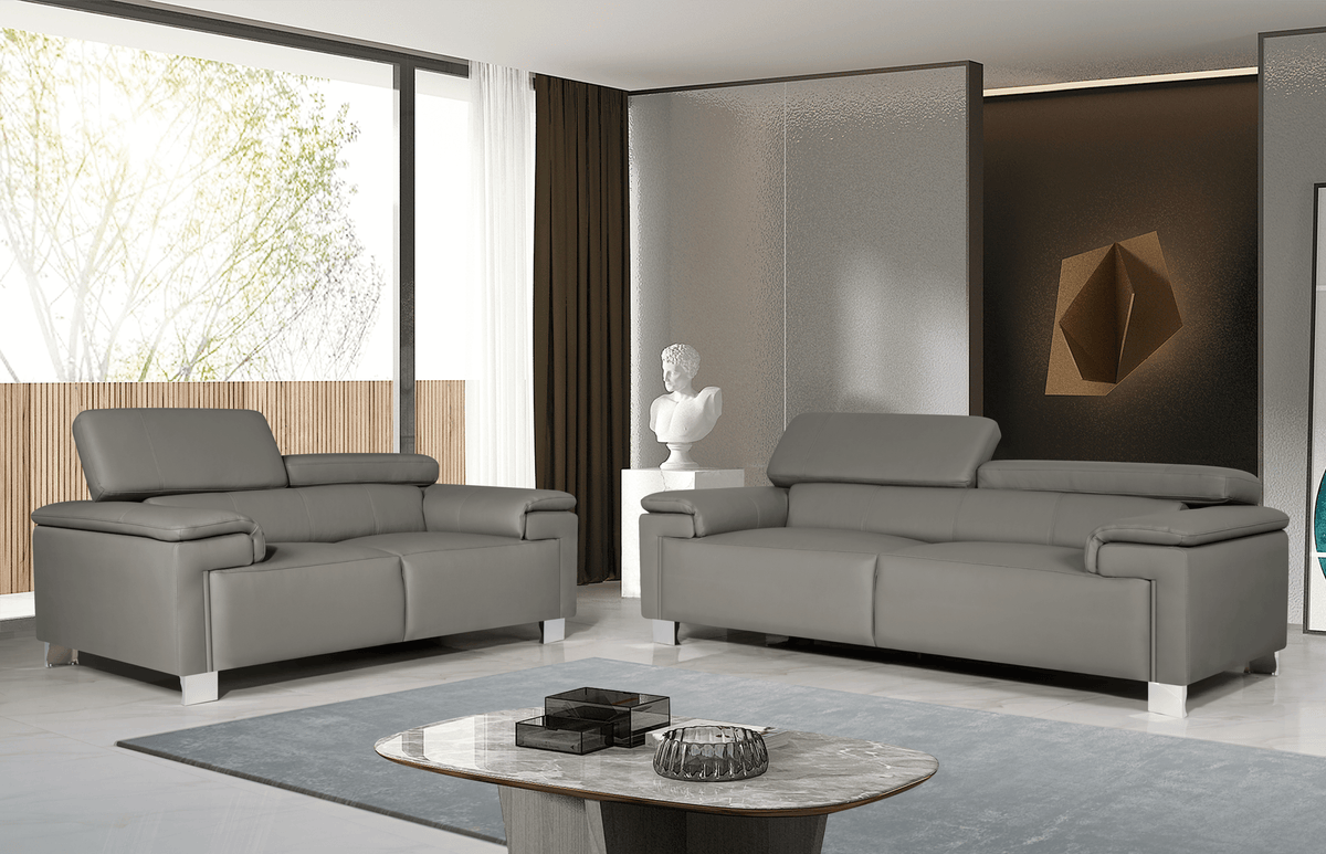 Genuine Leather Grey Livorno 3 Seater Sofa