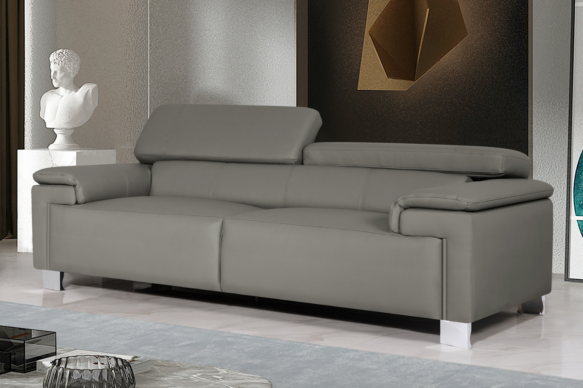 Genuine Leather Grey Livorno 3 Seater Sofa