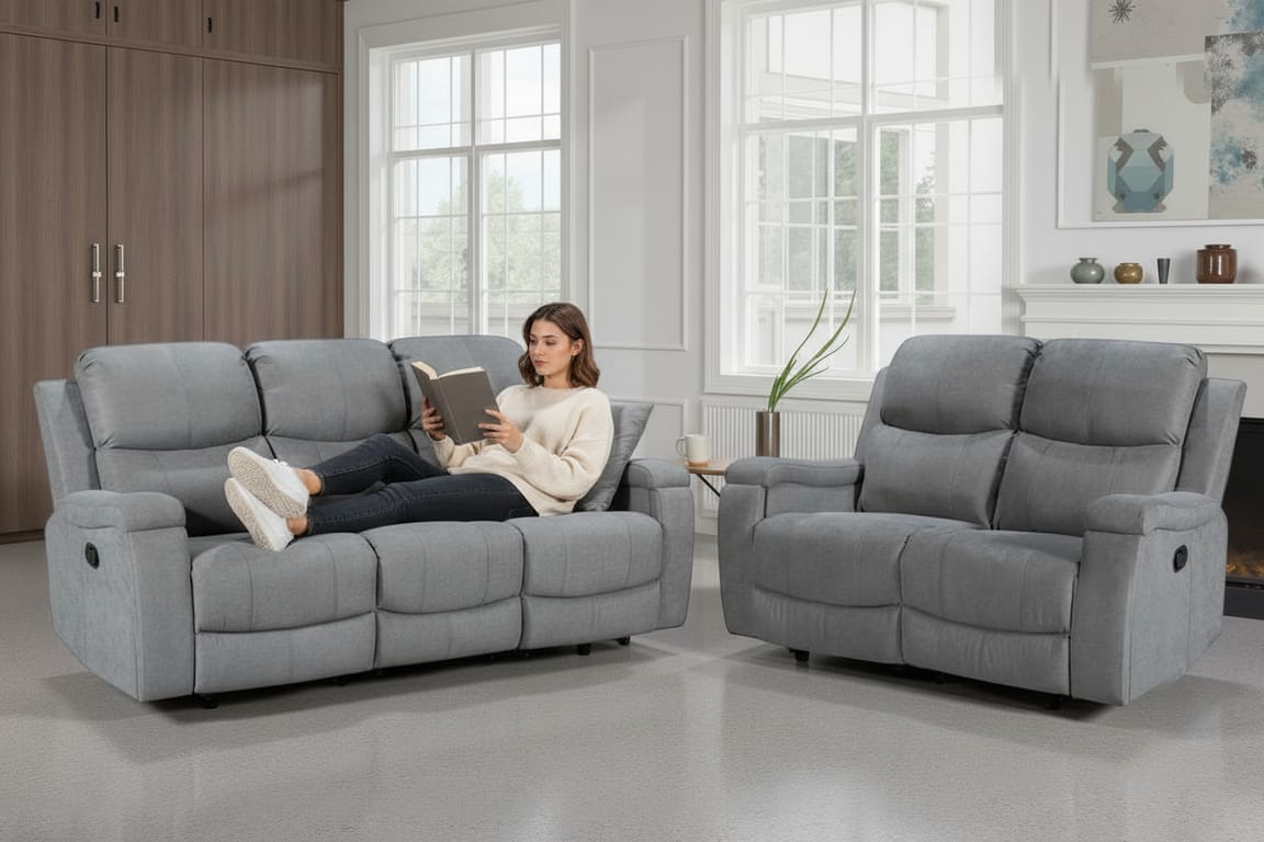 Chenille Fabric Dark Grey 2 Seater Manual Recliner Sofa VISCONTI