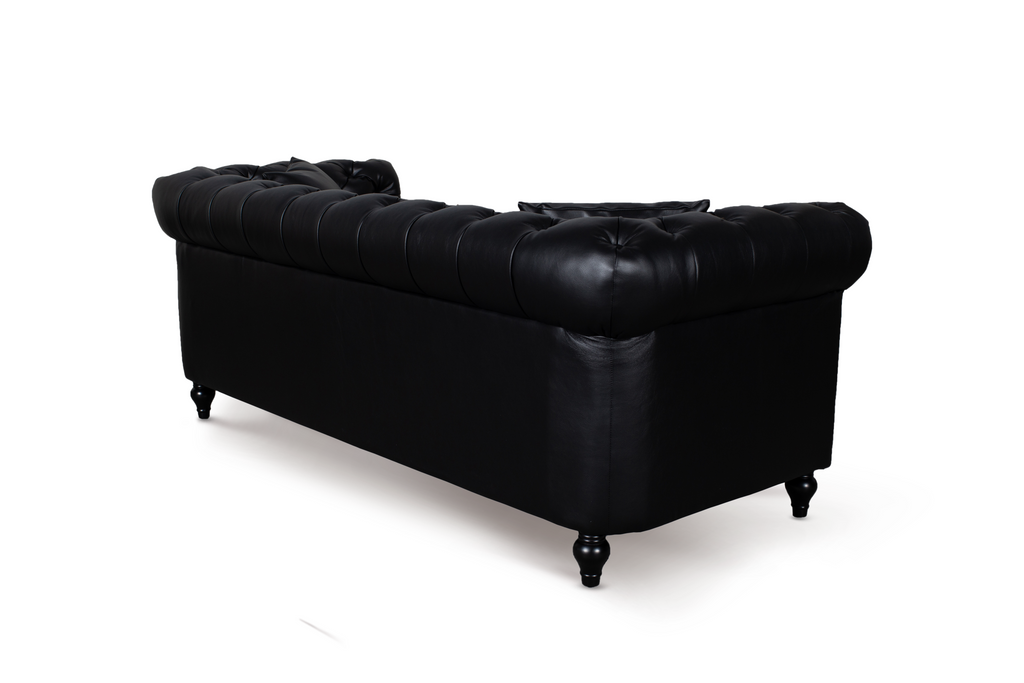 Leather Air Black Camden 3 Seater Chesterfield Sofa With Wooden Feet