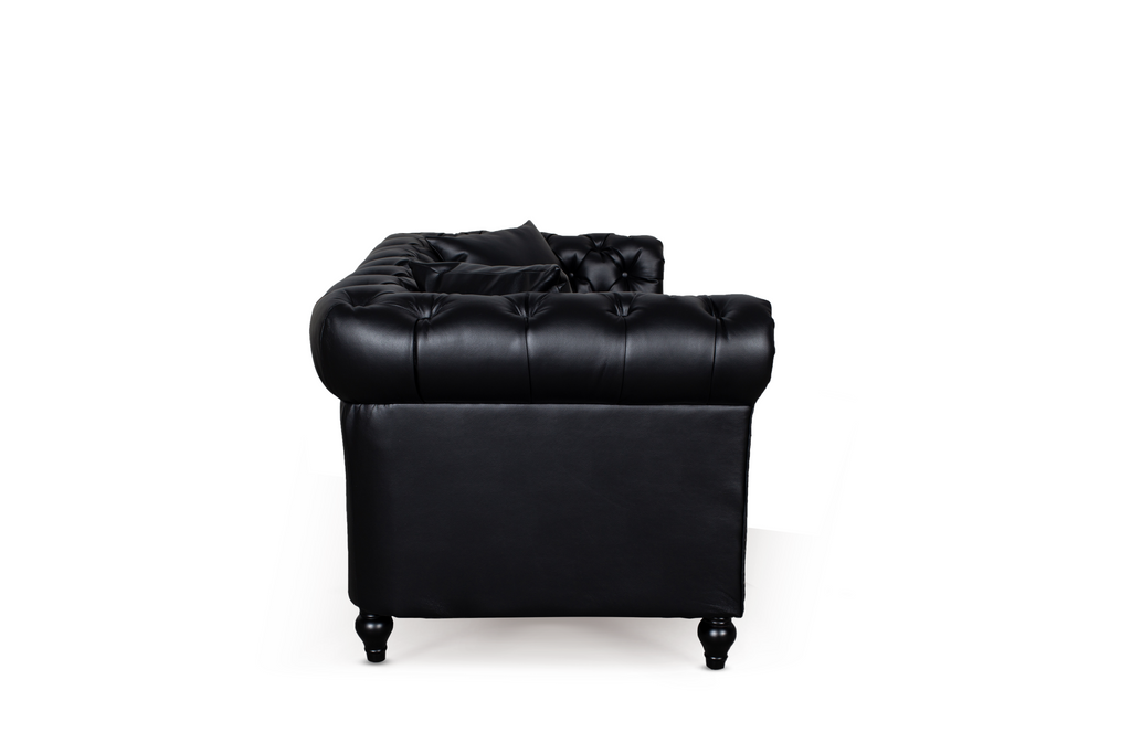Leather Air Black Camden 3 Seater Chesterfield Sofa With Wooden Feet