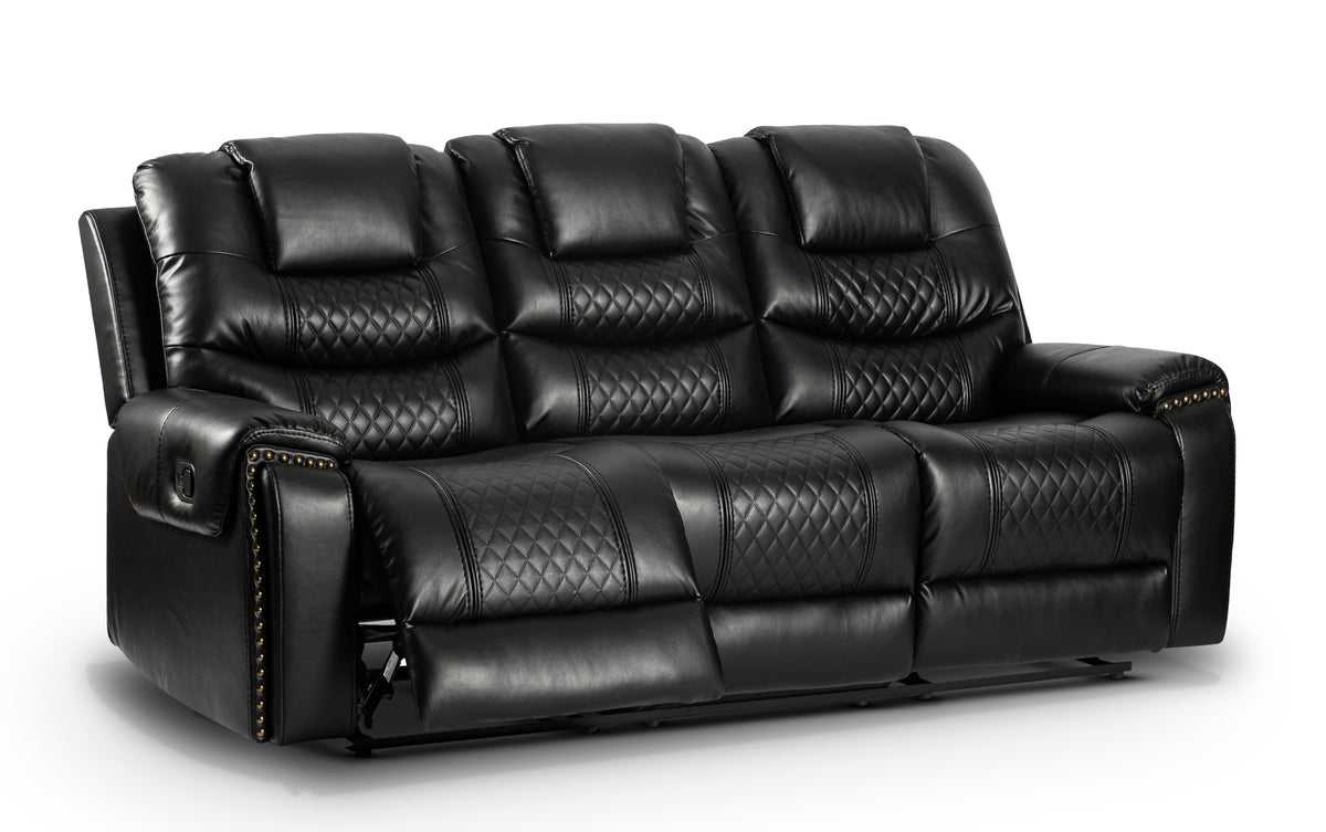 Faux Leather Black 3 Seater Manual Recliner Sofa RAVENNA