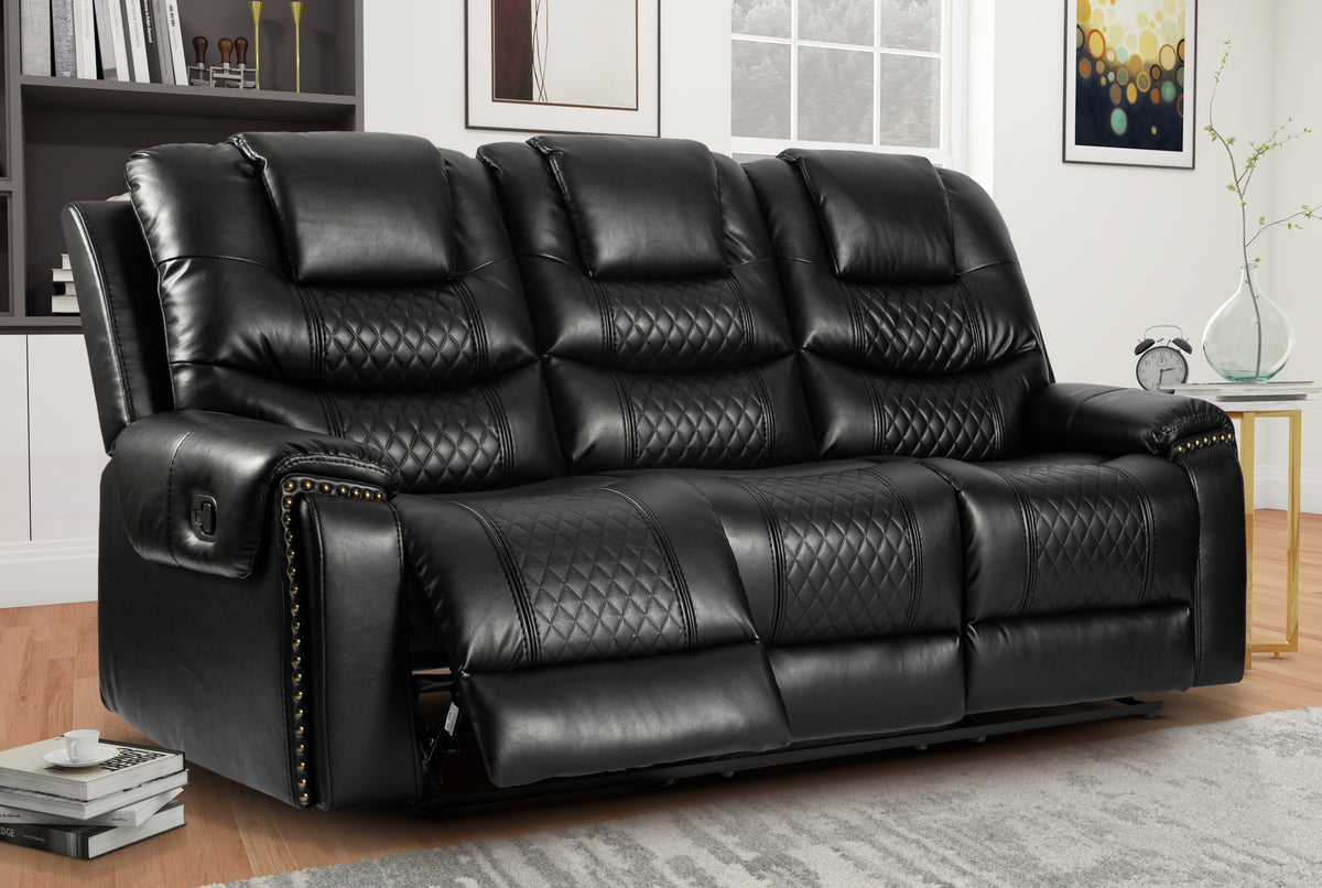 Faux Leather Black 3 Seater Manual Recliner Sofa RAVENNA