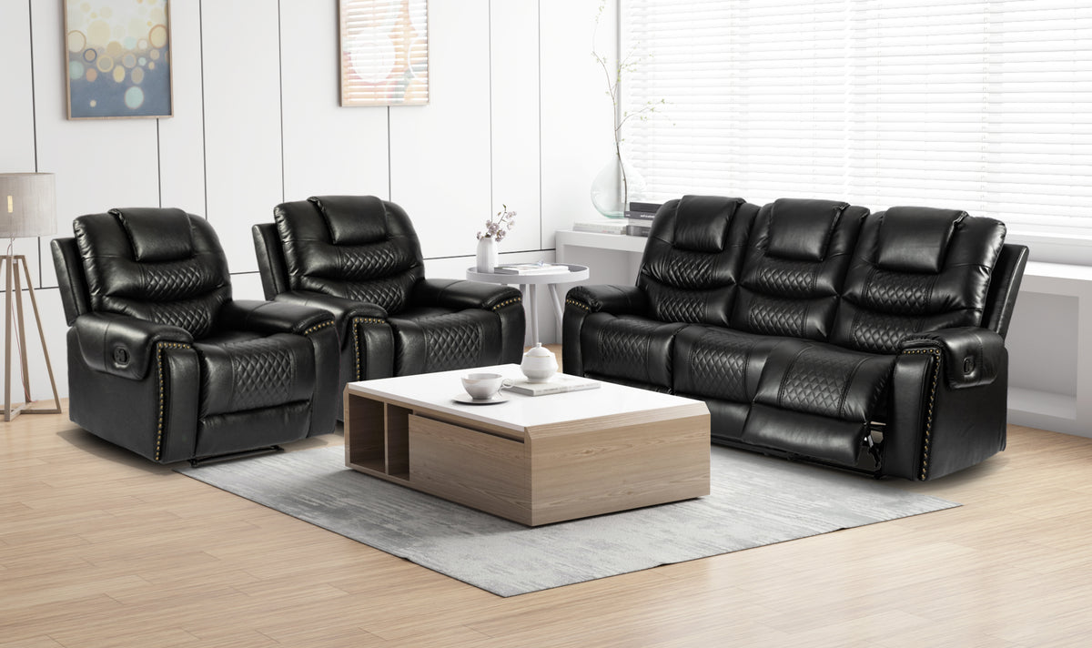 Faux Leather Black 3 + 1 + 1 Seater Manual Recliner Sofa Set RAVENNA