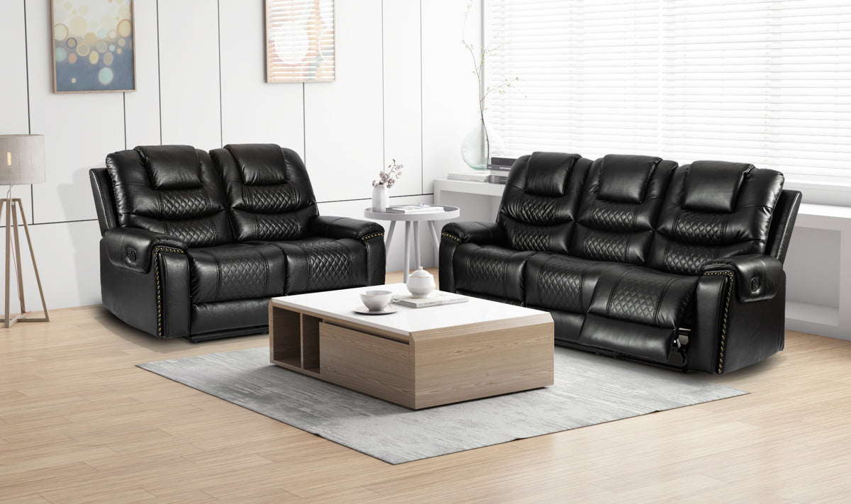 Faux Leather Black 3 + 2 Seater Manual Recliner Sofa Set RAVENNA