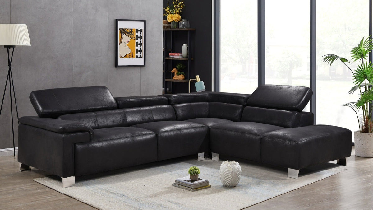 Leather Air Black Suede Right Hand Facing Livorno Corner Chaise Sofa