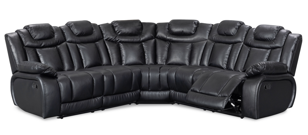 Leather Air Black Toledo 2C2 Manual Recliner Corner Sofa