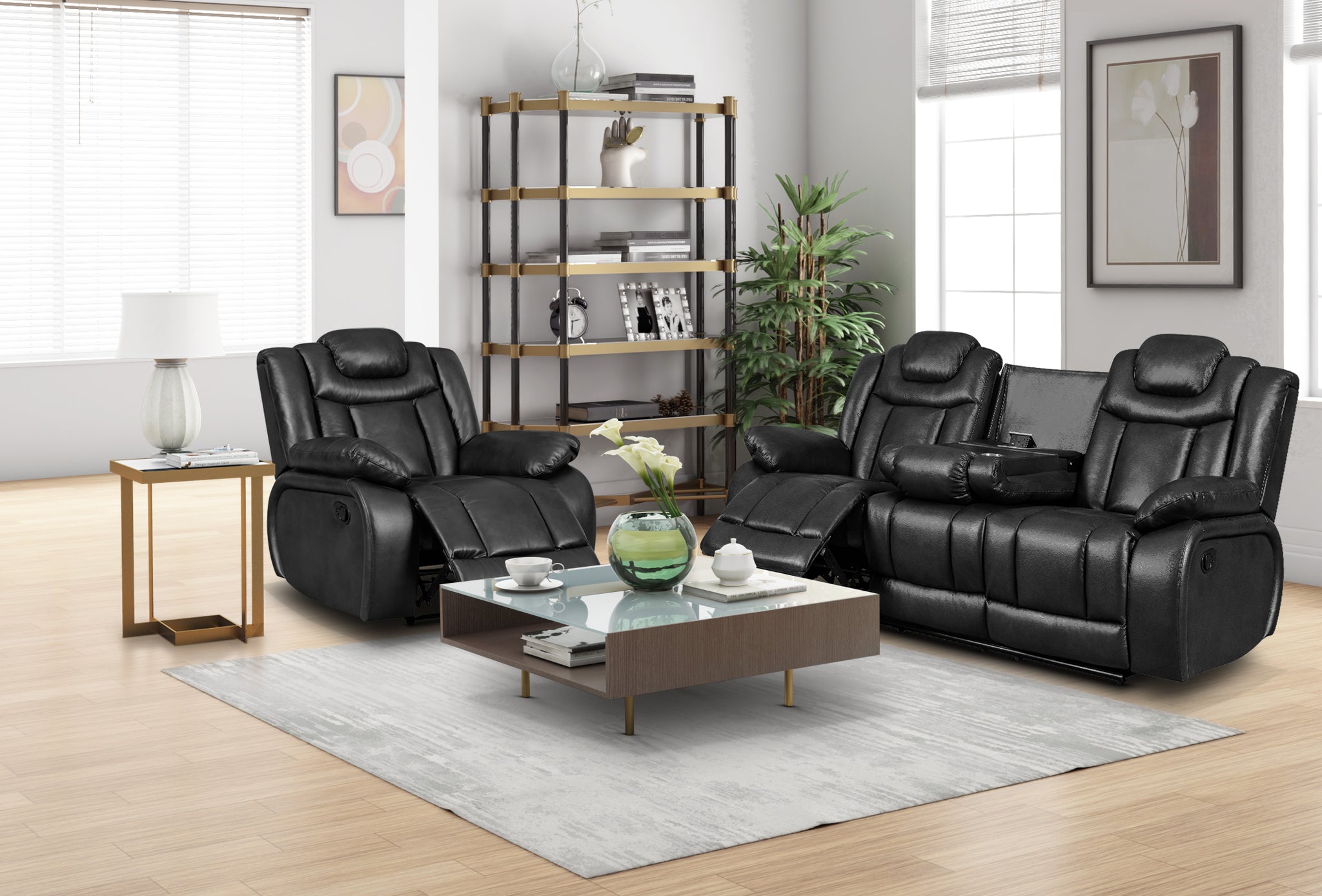 Faux Leather Black Toledo 3 1 Seater Manual Recliner Sofa Set