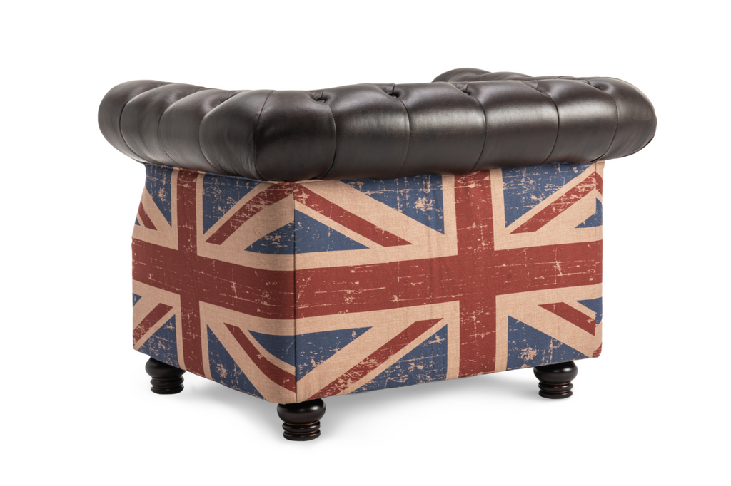 Leather Air Brown 1 Seater Union Jack Chesterfield Sofa