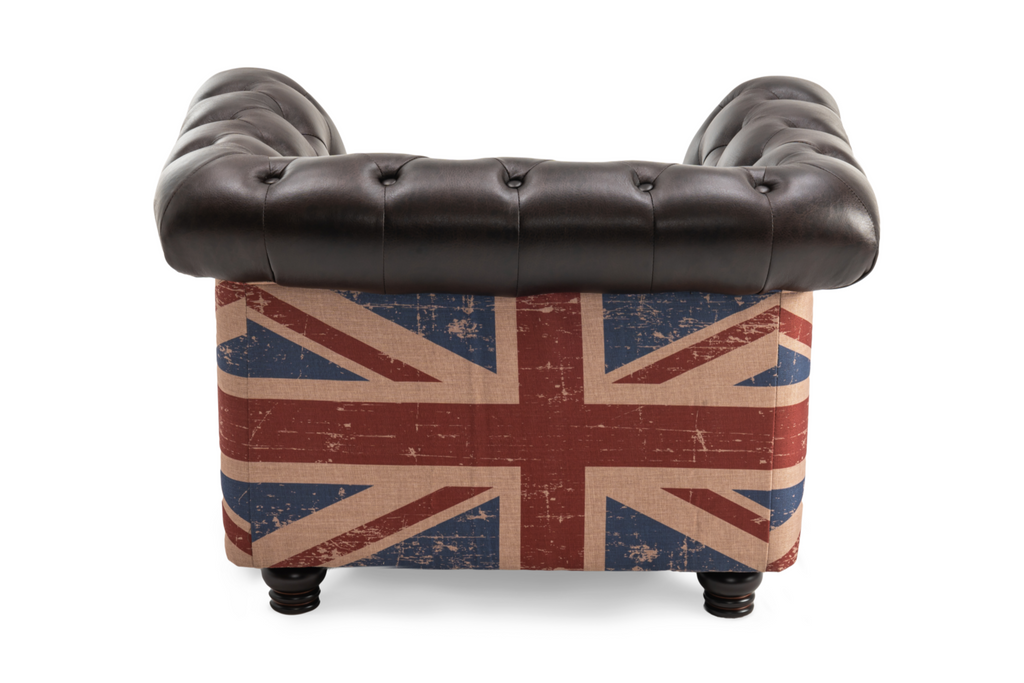 Leather Air Brown 1 Seater Union Jack Chesterfield Sofa