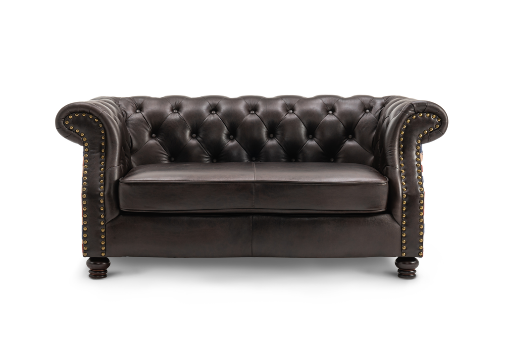 Leather Air Brown 2 Seater Union Jack Chesterfield Sofa