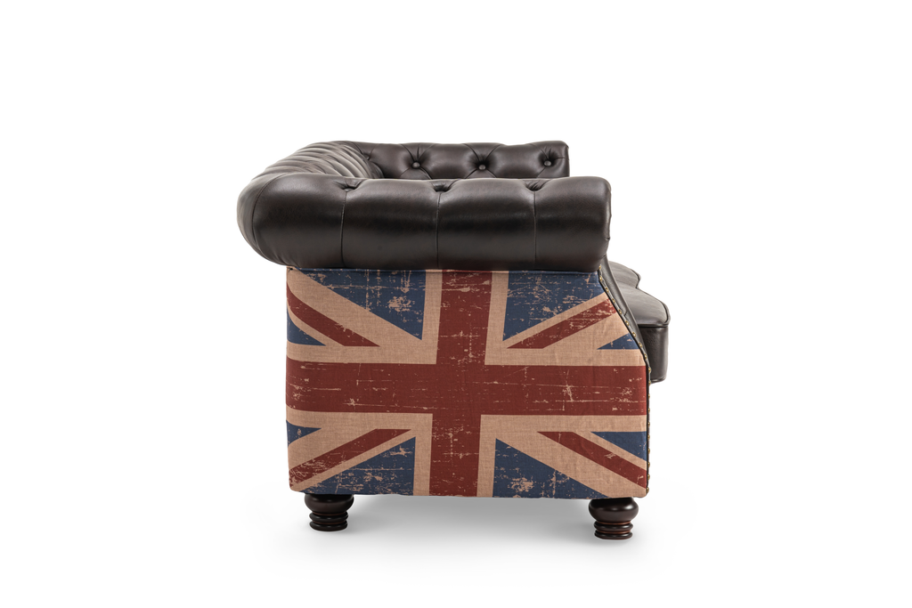 Leather Air Brown 2 Seater Union Jack Chesterfield Sofa