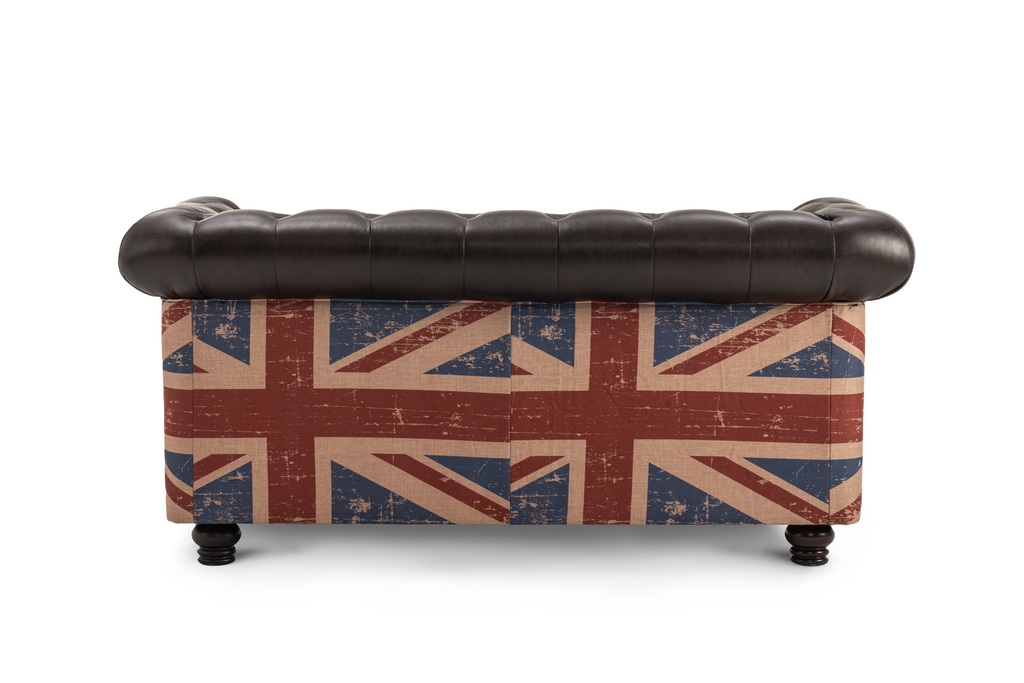 Leather Air Brown 2 Seater Union Jack Chesterfield Sofa