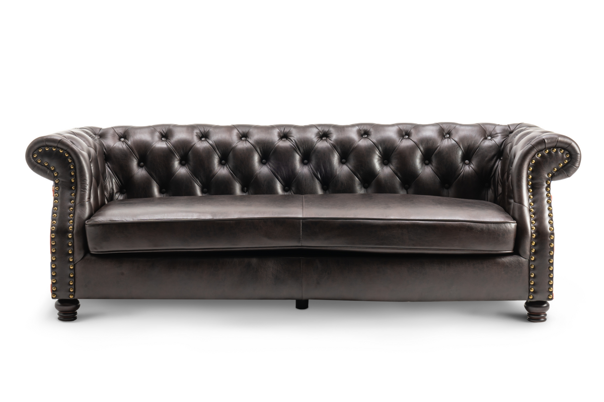 Leather Air Brown 3 Seater Union Jack Chesterfield Sofa