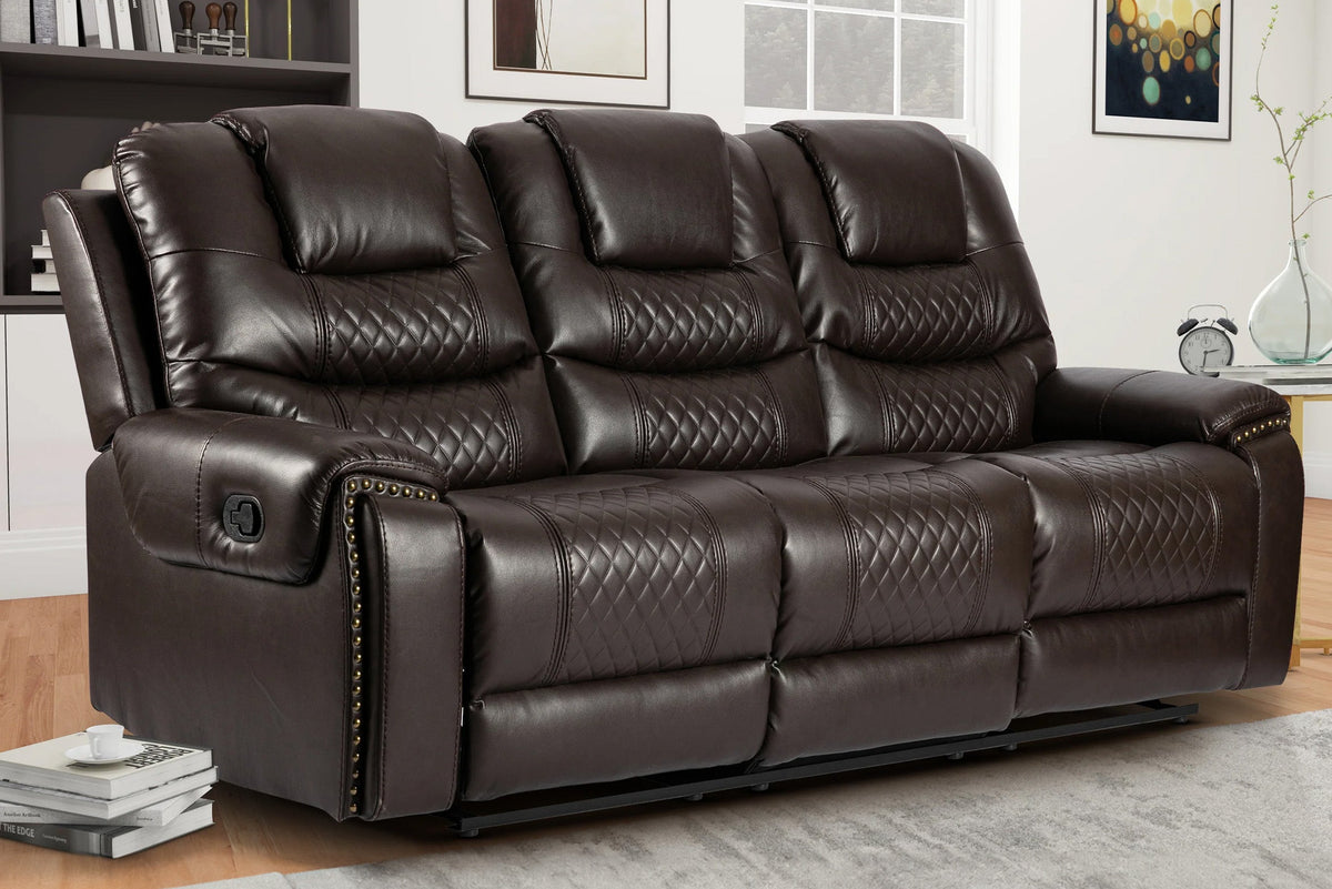 Faux Leather Brown 3 Seater Manual Recliner Sofa RAVENNA