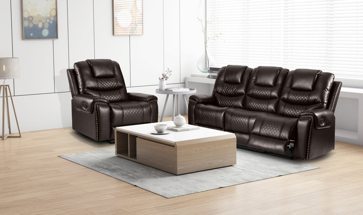Faux Leather Brown 3 + 1 Seater Manual Recliner Sofa Set RAVENNA