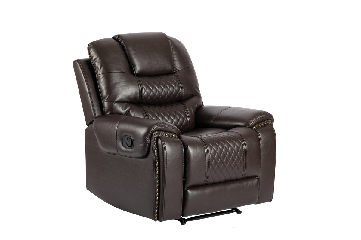 Faux Leather Brown 3 + 2 + 1 Seater Manual Recliner Sofa Set RAVENNA