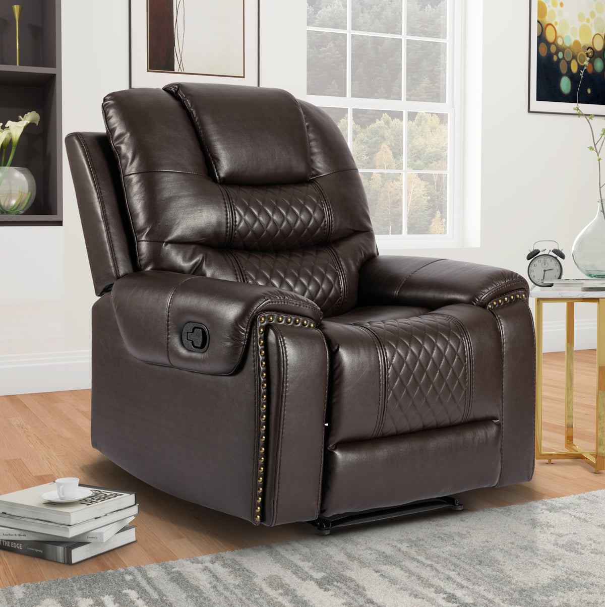 Faux Leather Brown Manual Recliner Chair RAVENNA