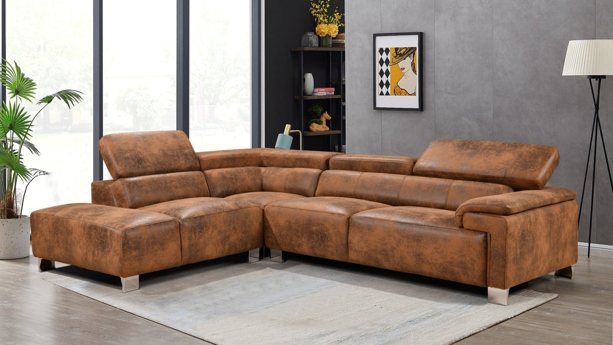 Leather Air Brown Suede Left Hand Facing Livorno Corner Chaise Sofa