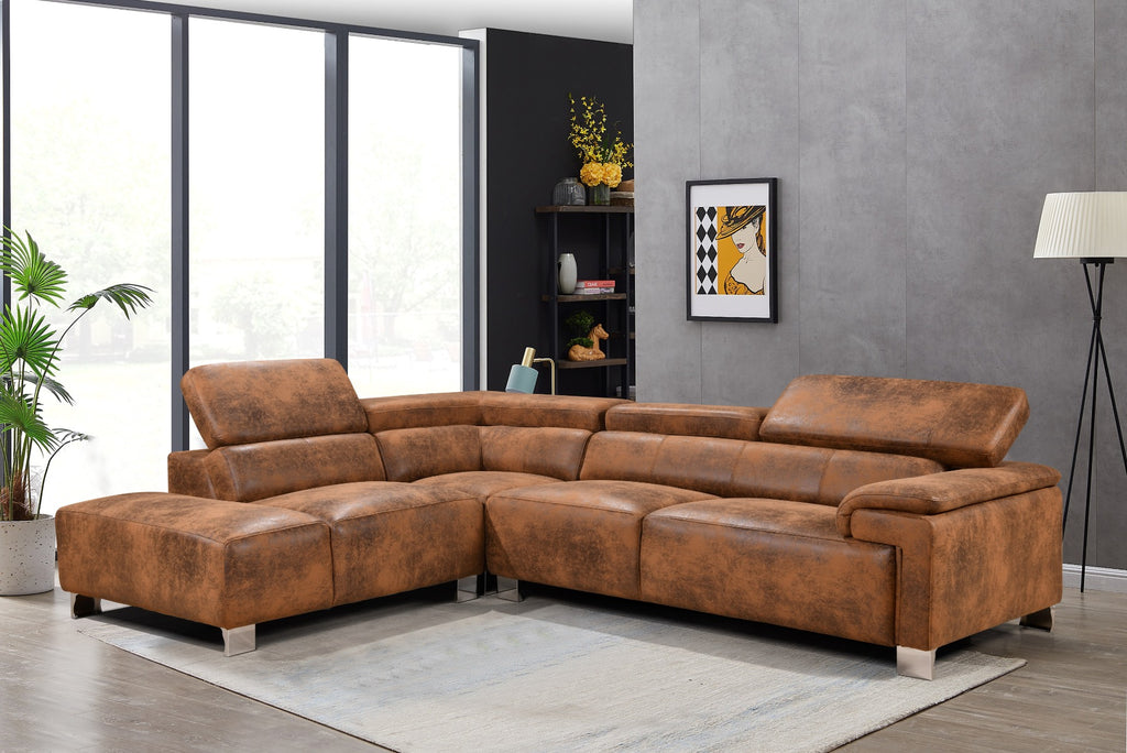 Leather Air Brown Suede Left Hand Facing Livorno Corner Chaise Sofa