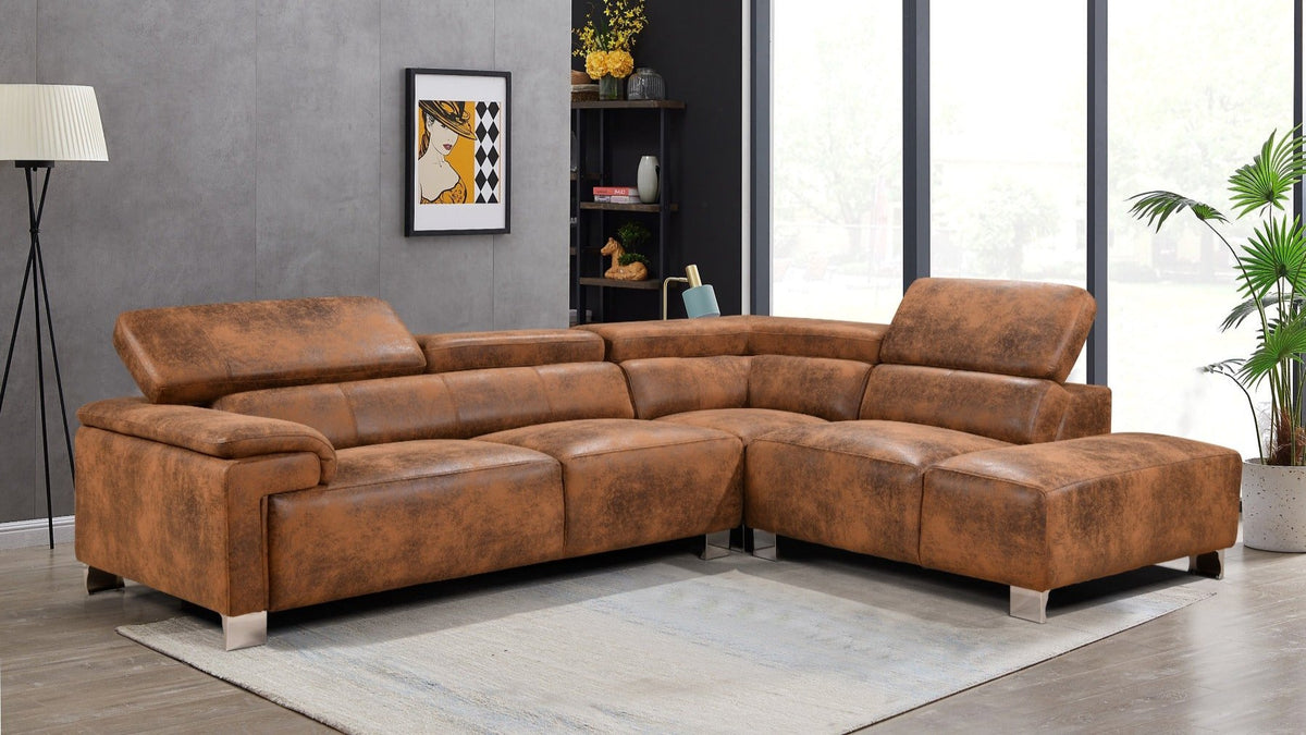 Leather Air Brown Suede Right Hand Facing Livorno Corner Chaise Sofa