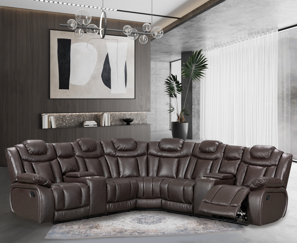 Faux Leather Brown Toledo 2C2 Manual Recliner Corner Sofa with Cup Hol Lovesofas