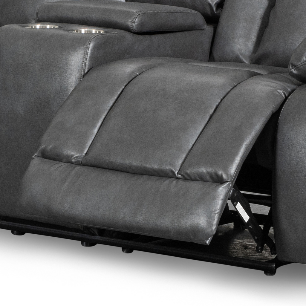 Leather Air Grey Toledo 2C2 Manual Recliner Corner Sofa with Cup Holders and Console