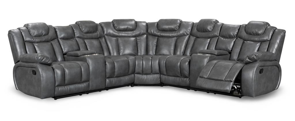 Leather Air Grey Toledo 2C2 Manual Recliner Corner Sofa with Cup Holders and Console