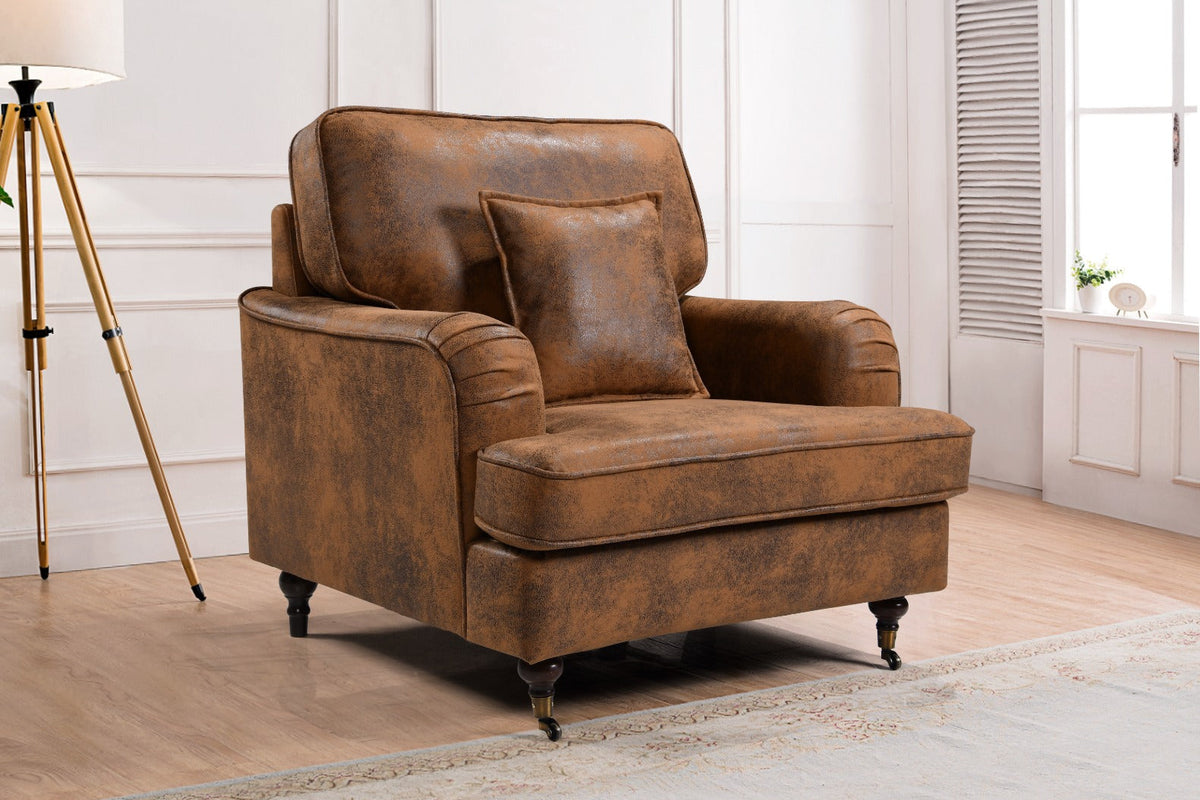 Leather Air Suede Brown 1 Seater Astbury Bella Sofa with Plain Cushions