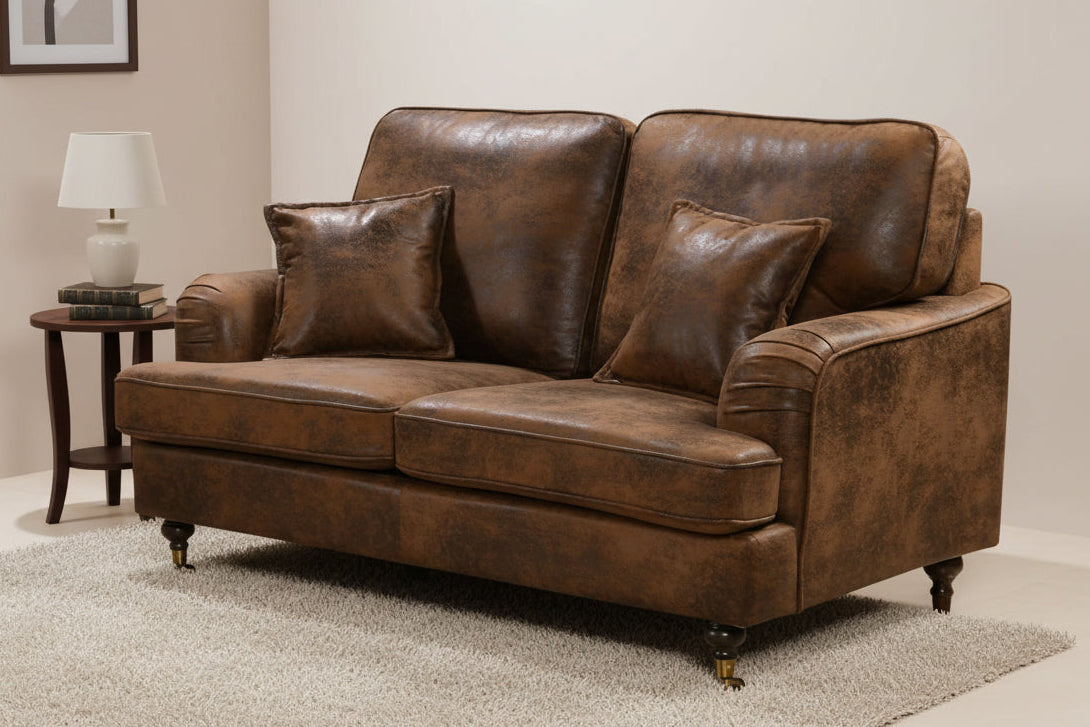Leather Air Suede Brown 2 Seater Astbury Bella Sofa with Plain Cushions