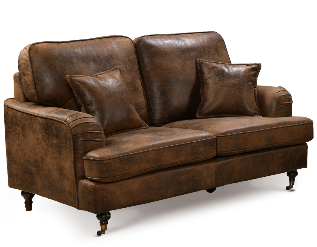 Leather Air Suede Brown 2 Seater Astbury Bella Sofa with Plain Cushions