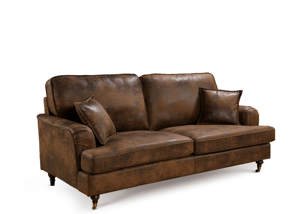 Leather Air Suede Brown 3 Seater Astbury Bella Sofa with Plain Cushions