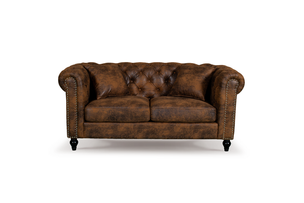 Leather Air Suede Brown 3 + 2 Seater Camden Chesterfield Sofa Set With Wooden Feet