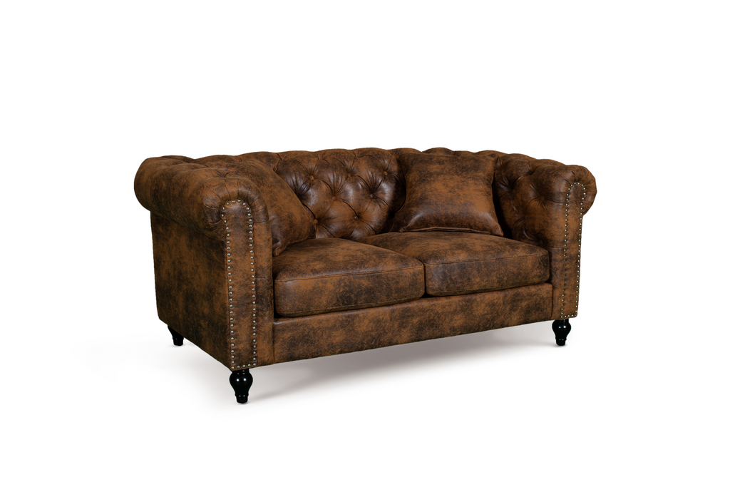 Leather Air Suede Brown 3 + 2 Seater Camden Chesterfield Sofa Set With Wooden Feet