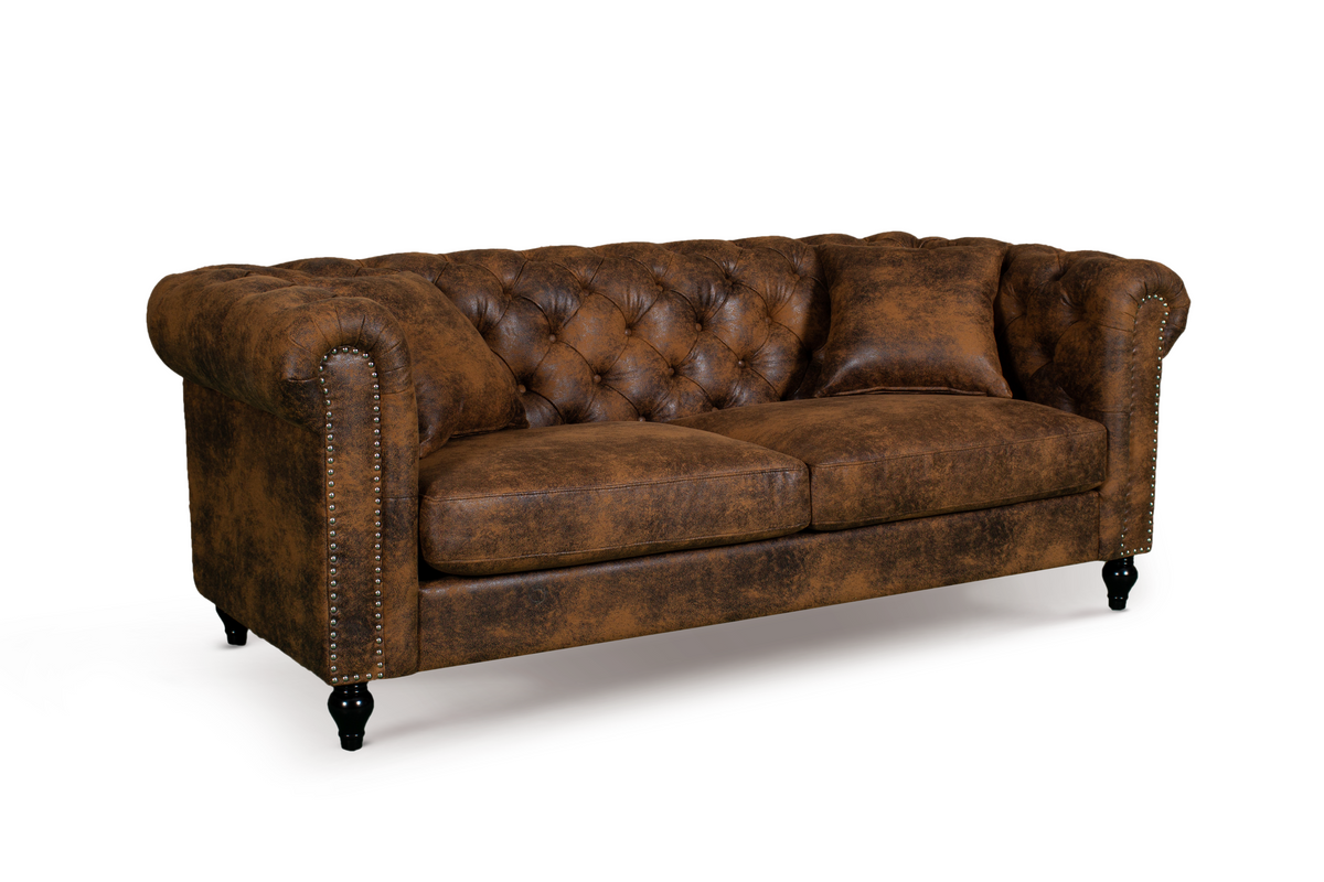 Leather Air Suede Brown 3 + 2 Seater Camden Chesterfield Sofa Set With Wooden Feet