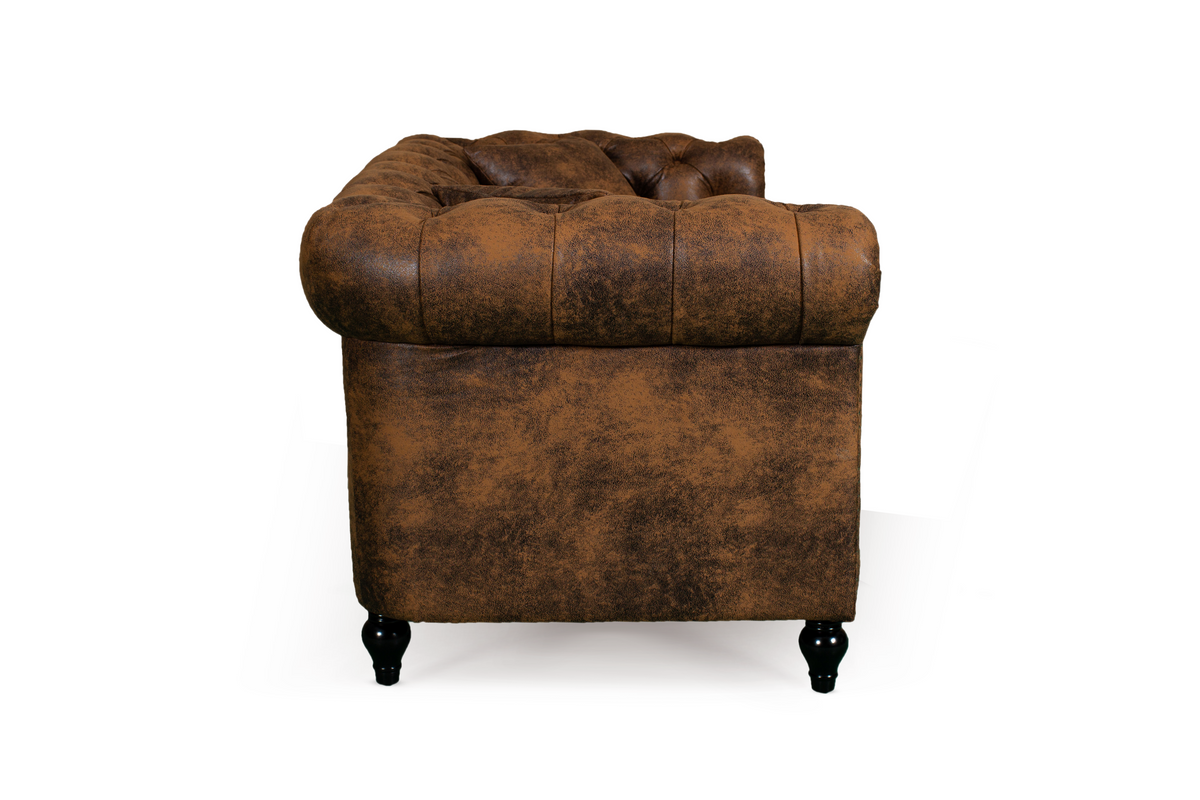 Leather Air Suede Brown 3 + 2 Seater Camden Chesterfield Sofa Set With Wooden Feet