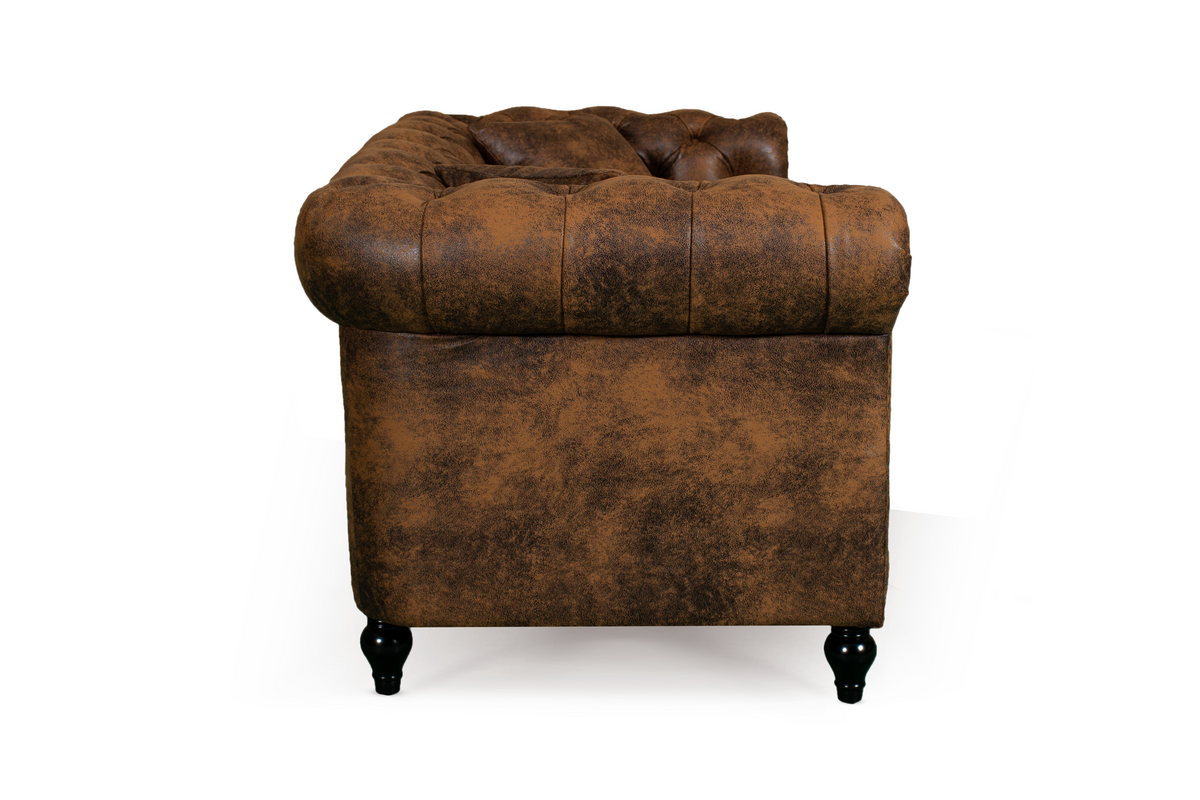 Leather Air Suede Brown 3 + 2 Seater Camden Chesterfield Sofa Set With Wooden Feet