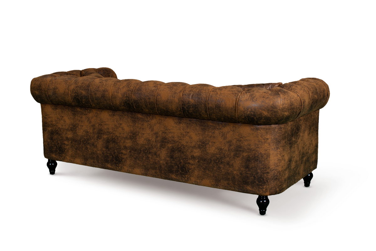 Leather Air Suede Brown 3 + 2 Seater Camden Chesterfield Sofa Set With Wooden Feet
