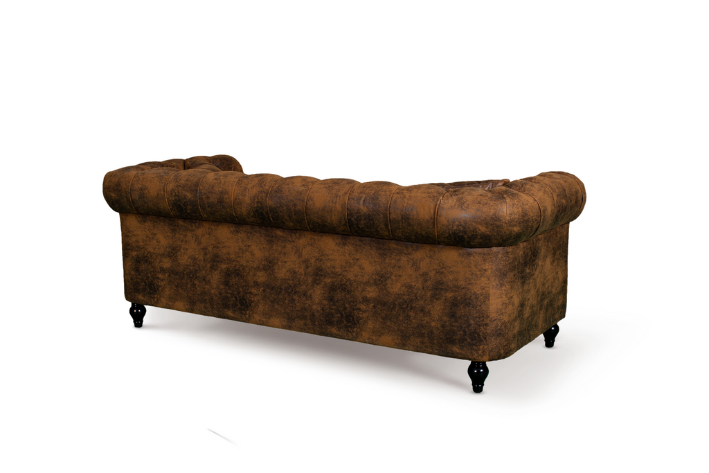 Leather Air Suede Brown 3 + 2 Seater Camden Chesterfield Sofa Set With Wooden Feet