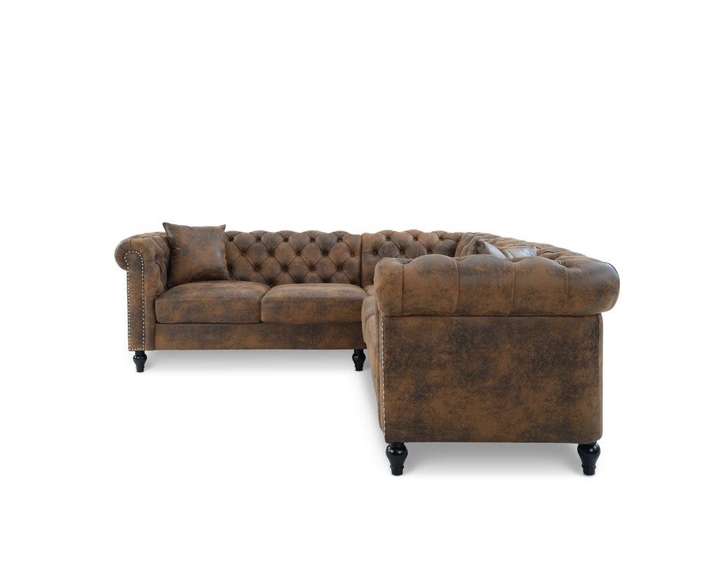 Leather Air Suede Brown Camden 2C2 Chesterfield Corner Sofa With Wooden Feet