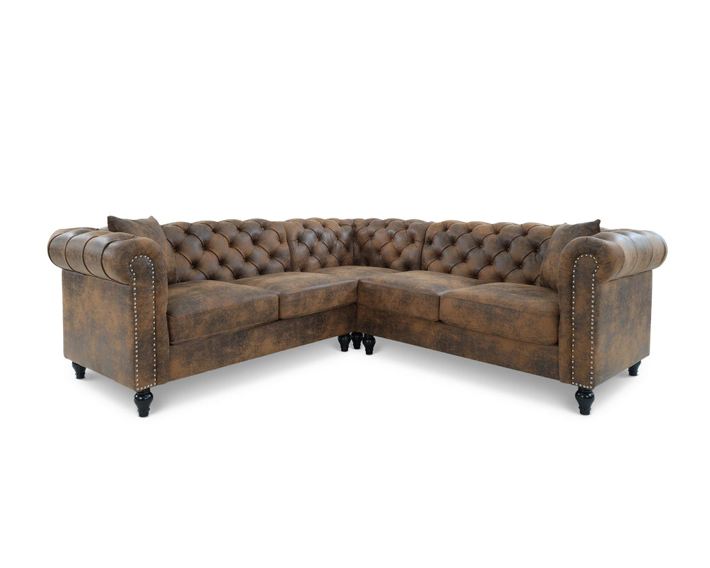 Leather Air Suede Brown Camden 2C2 Chesterfield Corner Sofa With Wooden Feet