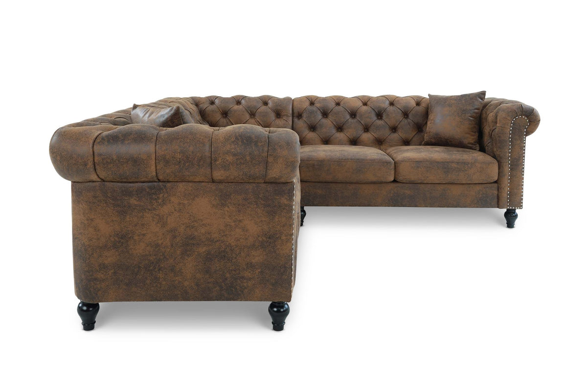 Leather Air Suede Brown Camden 2C2 Chesterfield Corner Sofa With Wooden Feet
