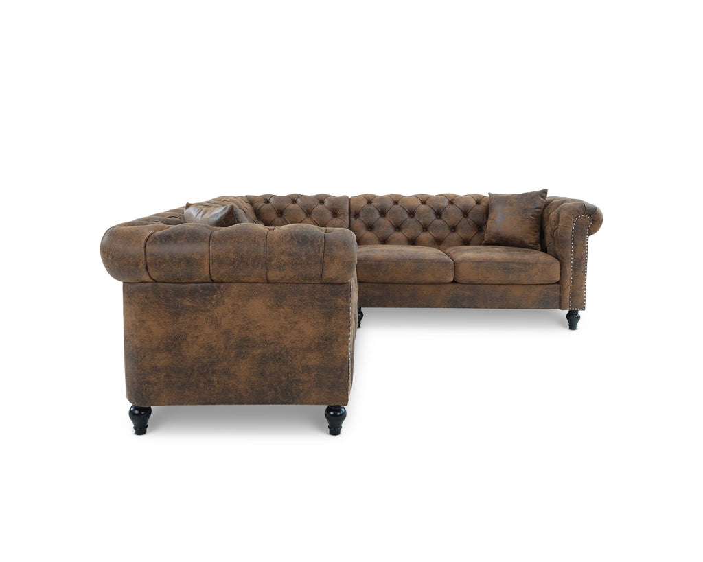 Leather Air Suede Brown Camden 2C2 Chesterfield Corner Sofa With Wooden Feet