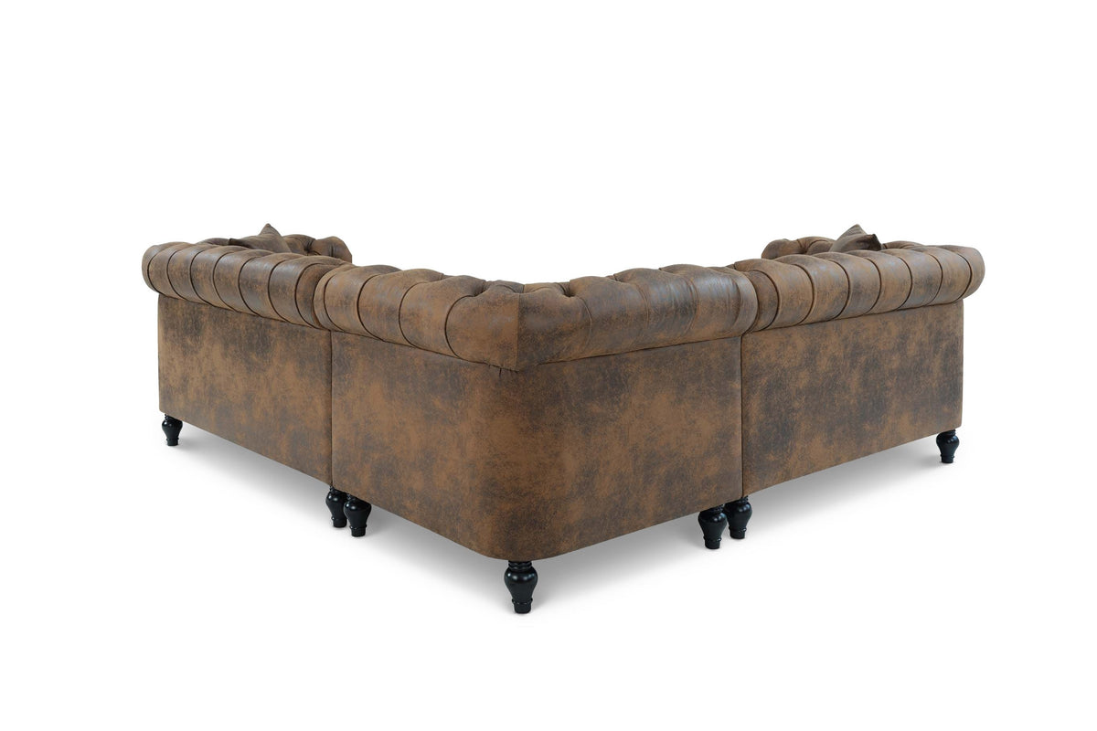Leather Air Suede Brown Camden 2C2 Chesterfield Corner Sofa With Wooden Feet