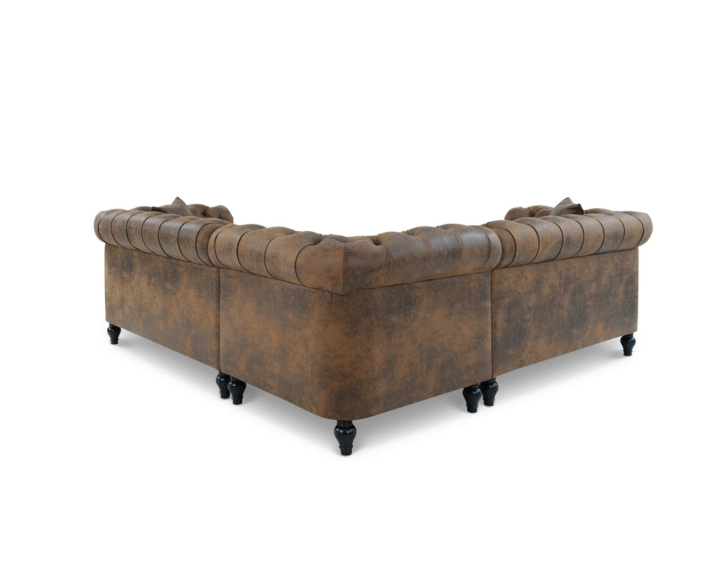 Leather Air Suede Brown Camden 2C2 Chesterfield Corner Sofa With Wooden Feet